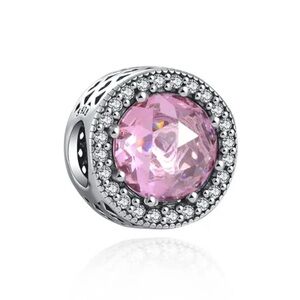 New S925 pink gemstone pandora style charm